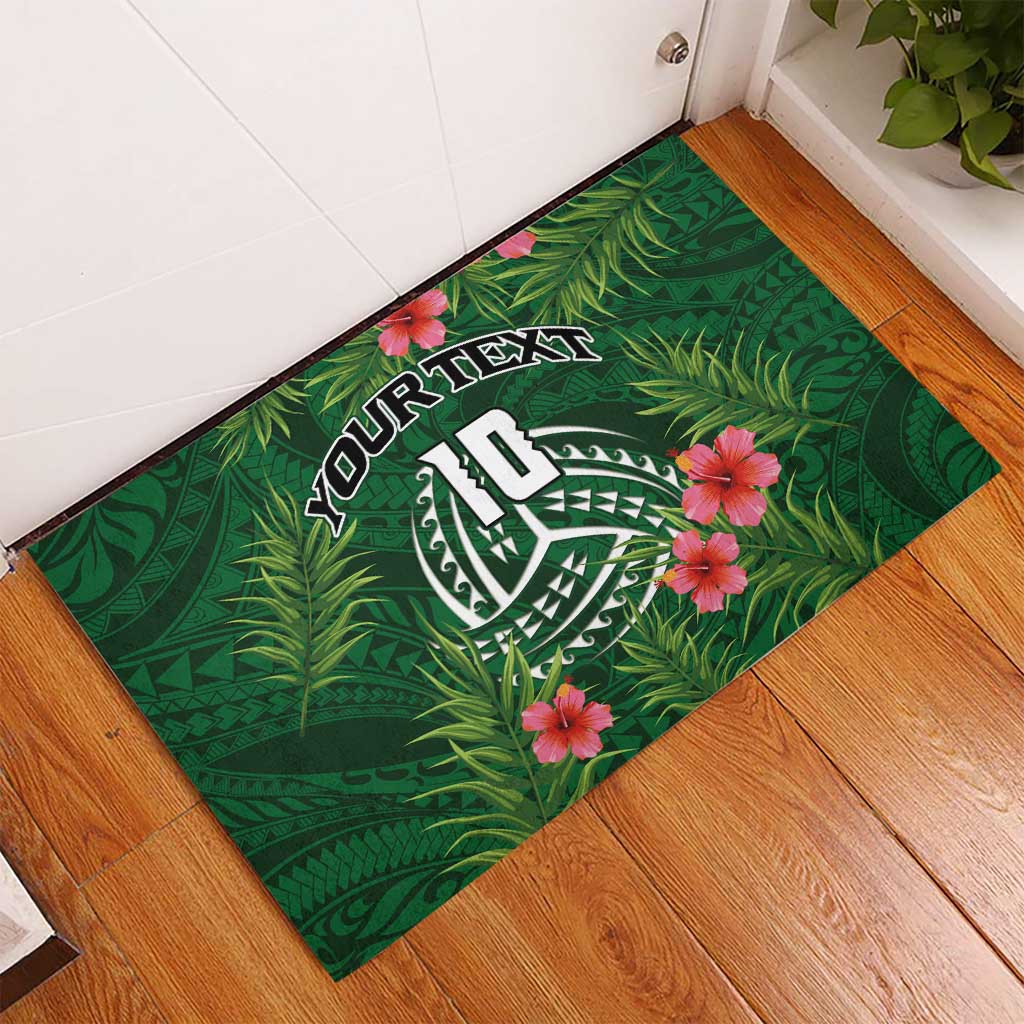 Custom Hawaii Volleyball Rubber Doormat Kakau Abstract and Tropical Plants Green Color - Polynesian Pride