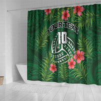 Custom Hawaii Volleyball Shower Curtain Kakau Abstract and Tropical Plants Green Color - Polynesian Pride