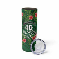 Custom Hawaii Volleyball Skinny Tumbler Kakau Abstract and Tropical Plants Green Color - Polynesian Pride