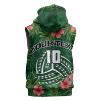 Custom Hawaii Volleyball Sleeveless Hoodie Kakau Abstract and Tropical Plants Green Color - Polynesian Pride