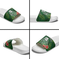 Custom Hawaii Volleyball Slide Sandals Kakau Abstract and Tropical Plants Green Color - Polynesian Pride