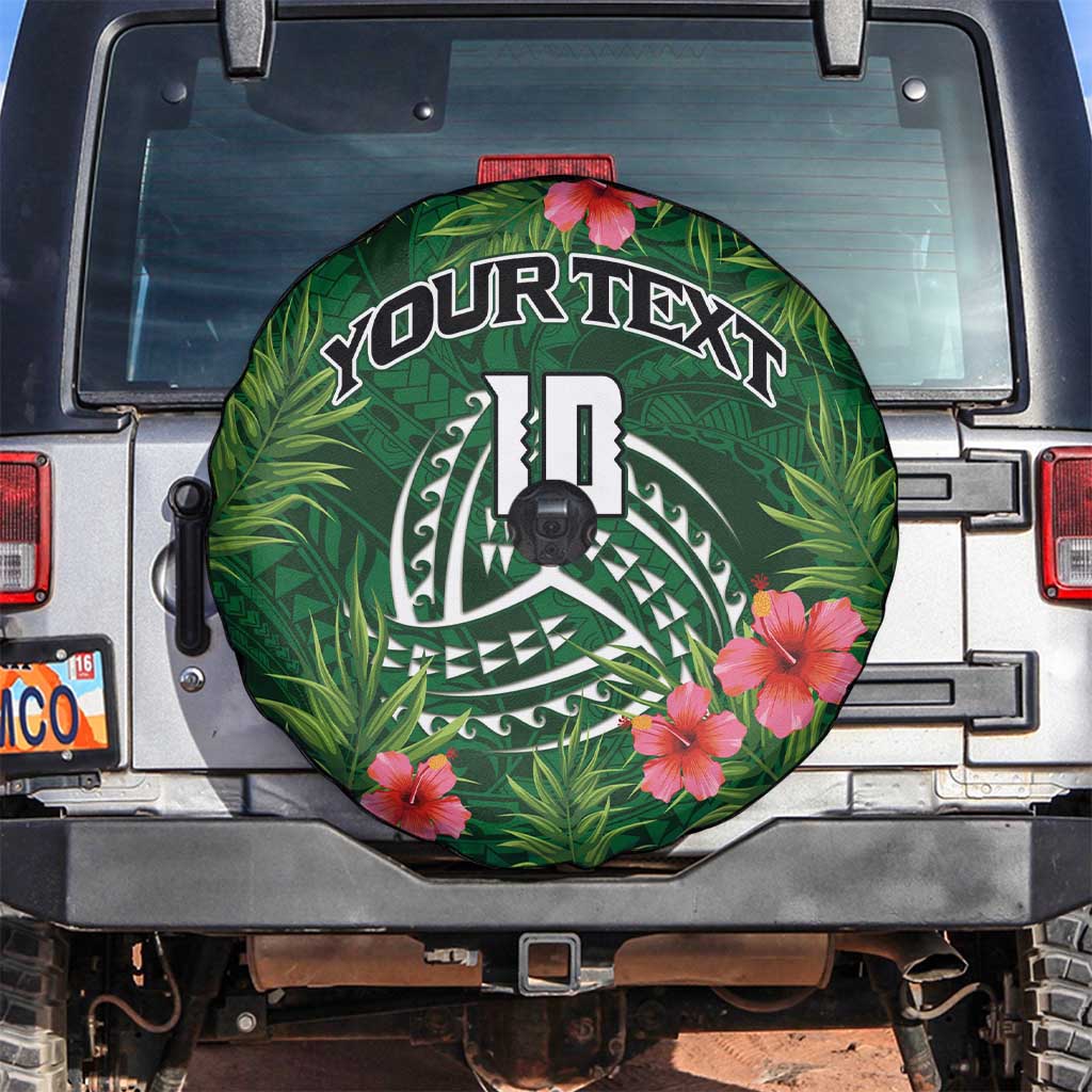 Custom Hawaii Volleyball Spare Tire Cover Kakau Abstract and Tropical Plants Green Color - Polynesian Pride