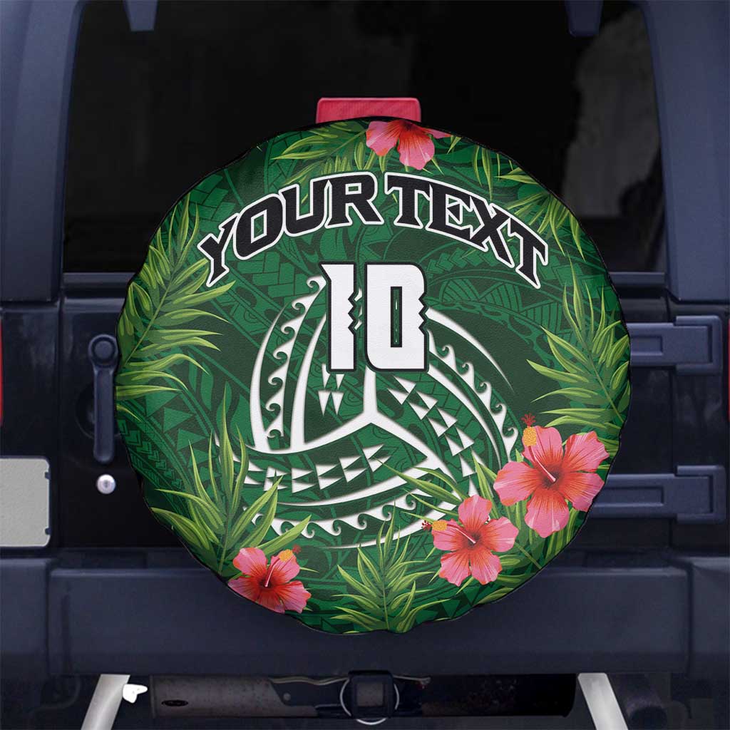 Custom Hawaii Volleyball Spare Tire Cover Kakau Abstract and Tropical Plants Green Color - Polynesian Pride