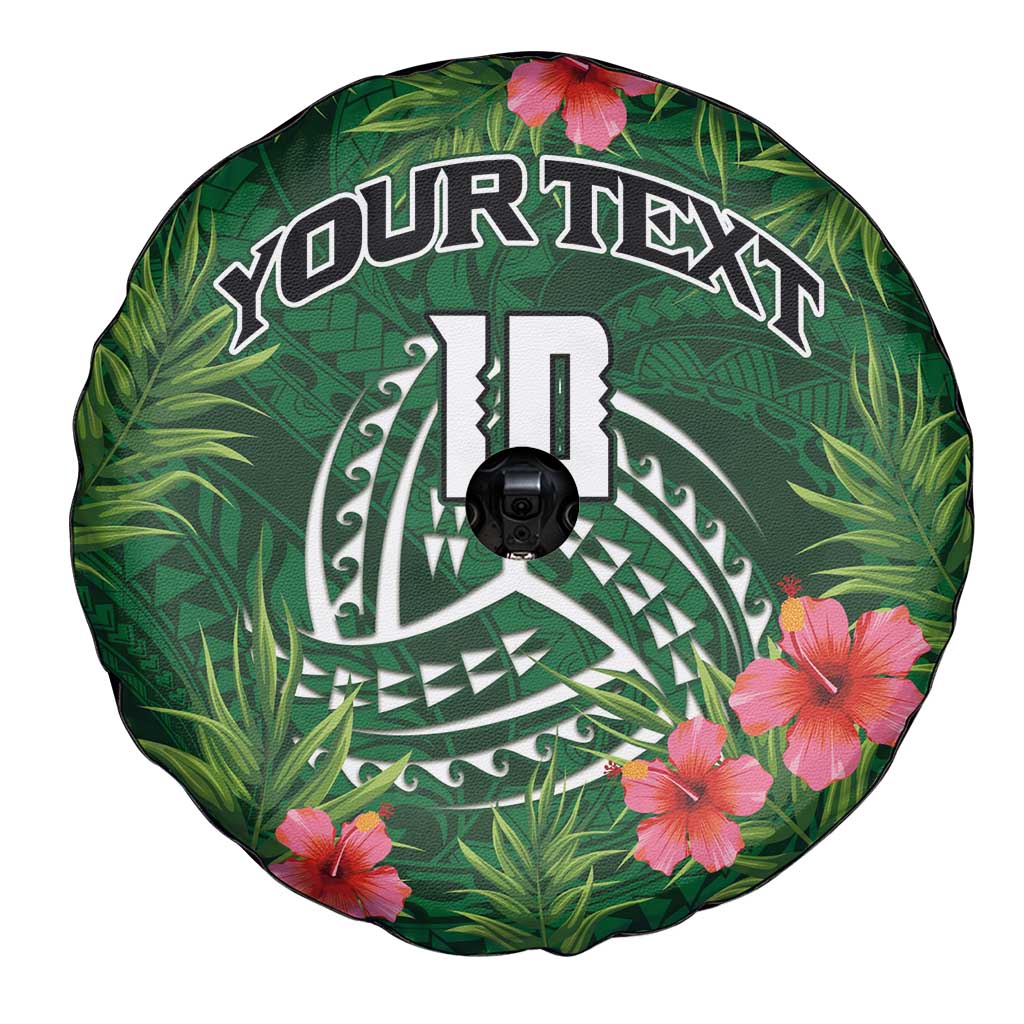 Custom Hawaii Volleyball Spare Tire Cover Kakau Abstract and Tropical Plants Green Color - Polynesian Pride