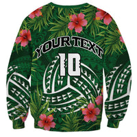 Custom Hawaii Volleyball Sweatshirt Kakau Abstract and Tropical Plants Green Color - Polynesian Pride