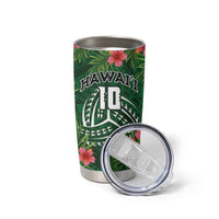 Custom Hawaii Volleyball Tumbler Cup Kakau Abstract and Tropical Plants Green Color - Polynesian Pride