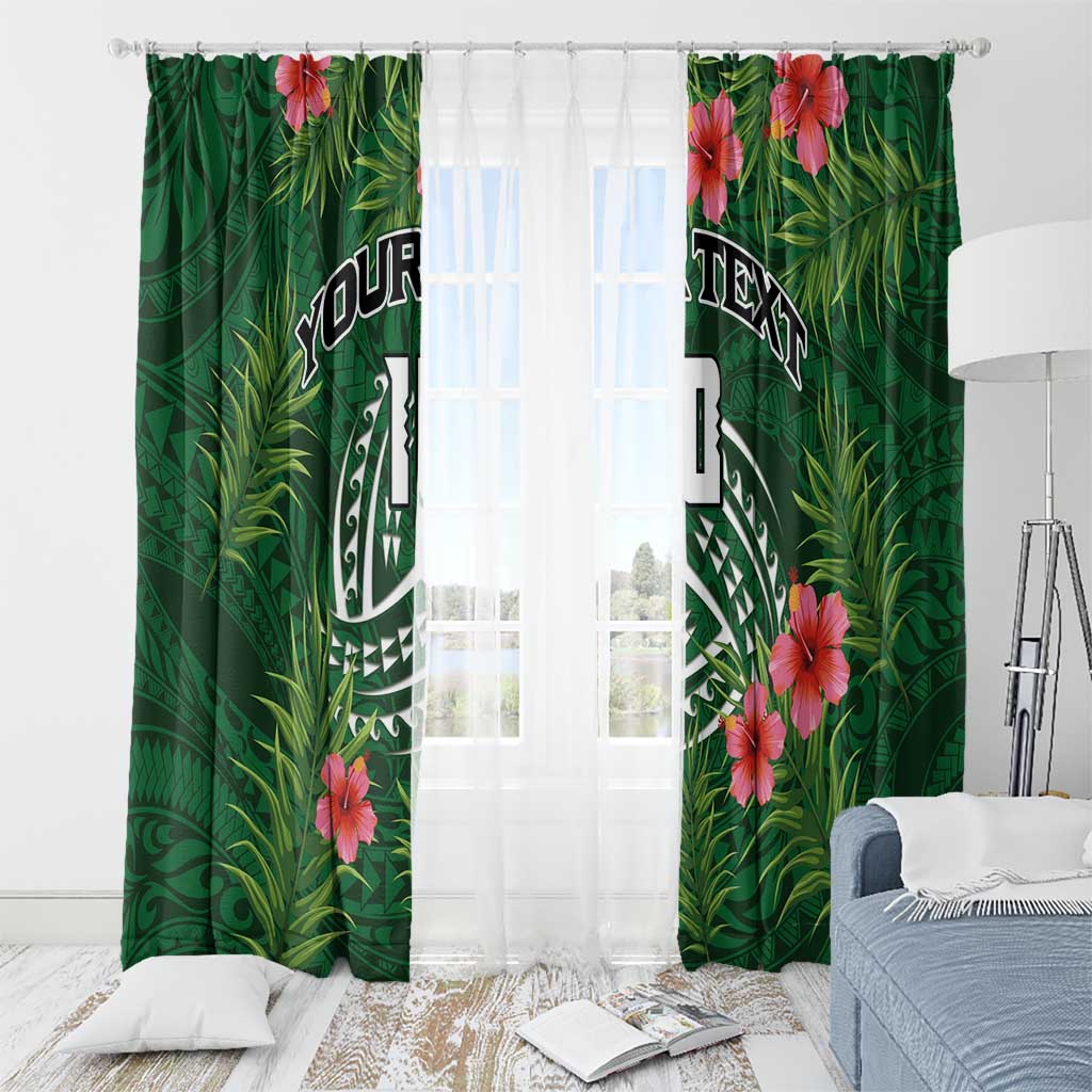 Custom Hawaii Volleyball Window Curtain Kakau Abstract and Tropical Plants Green Color - Polynesian Pride