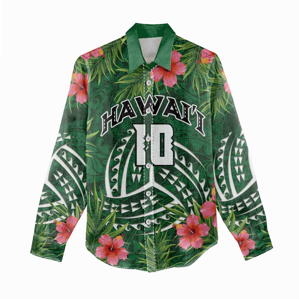 Custom Hawaii Volleyball Women Casual Shirt Kakau Abstract and Tropical Plants Green Color - Polynesian Pride