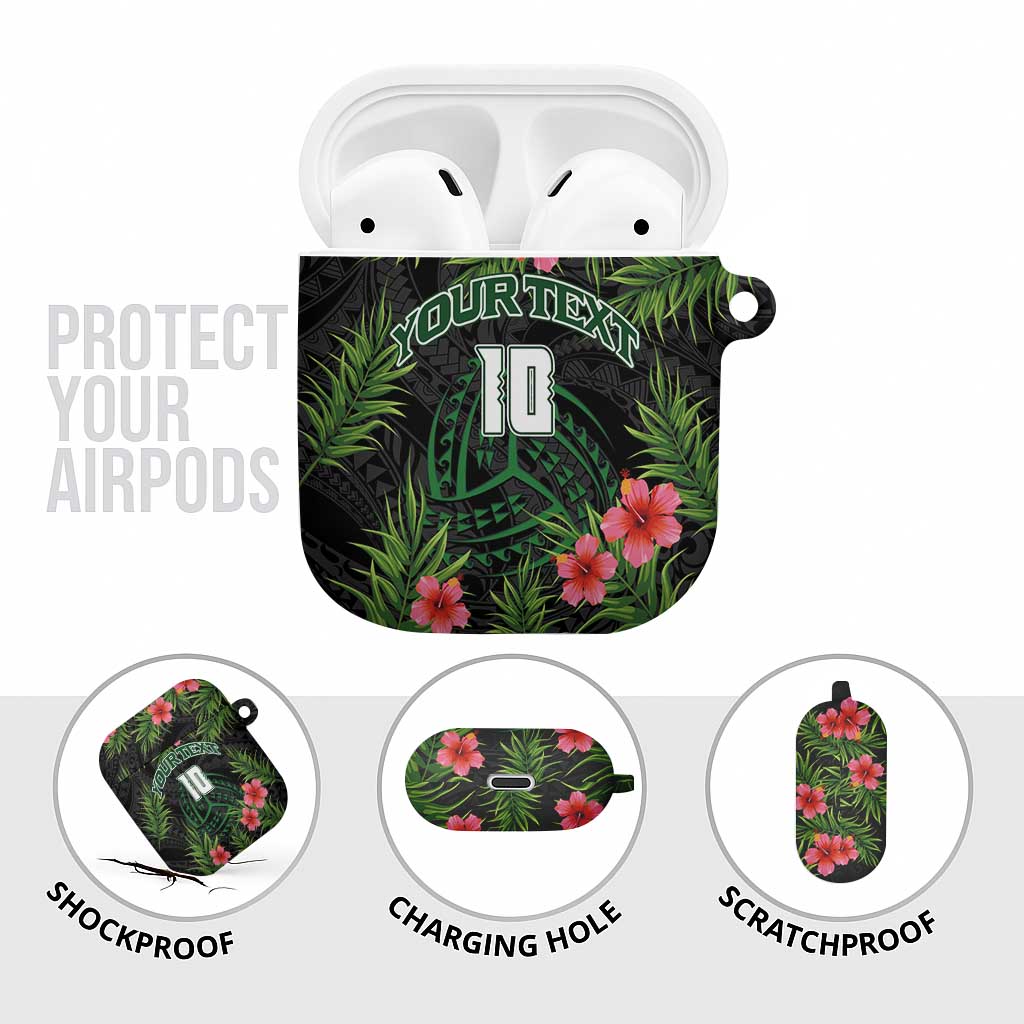 Custom Hawaii Volleyball AirPods Case Kakau Abstract and Tropical Plants Black Color - Polynesian Pride