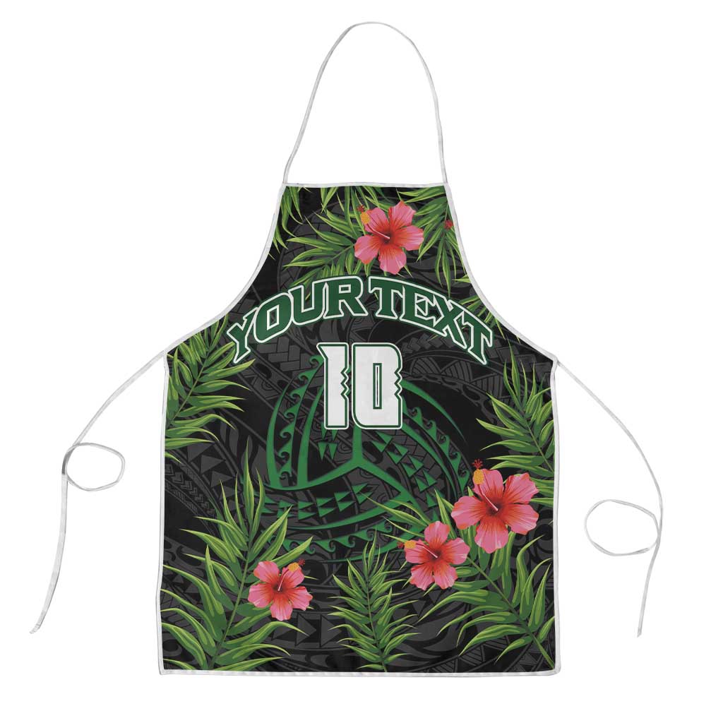 Custom Hawaii Volleyball Apron Kakau Abstract and Tropical Plants Black Color - Polynesian Pride