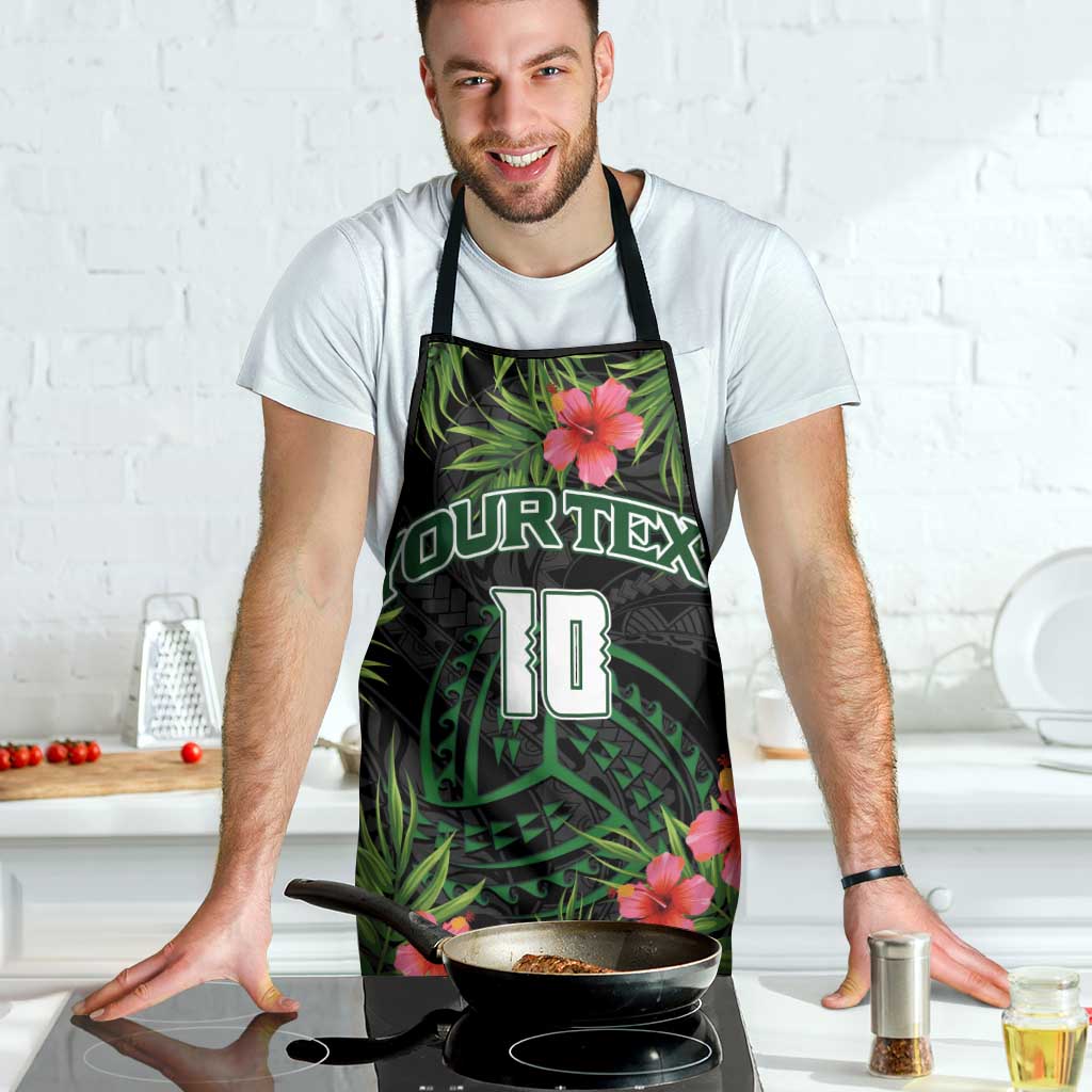 Custom Hawaii Volleyball Apron Kakau Abstract and Tropical Plants Black Color - Polynesian Pride