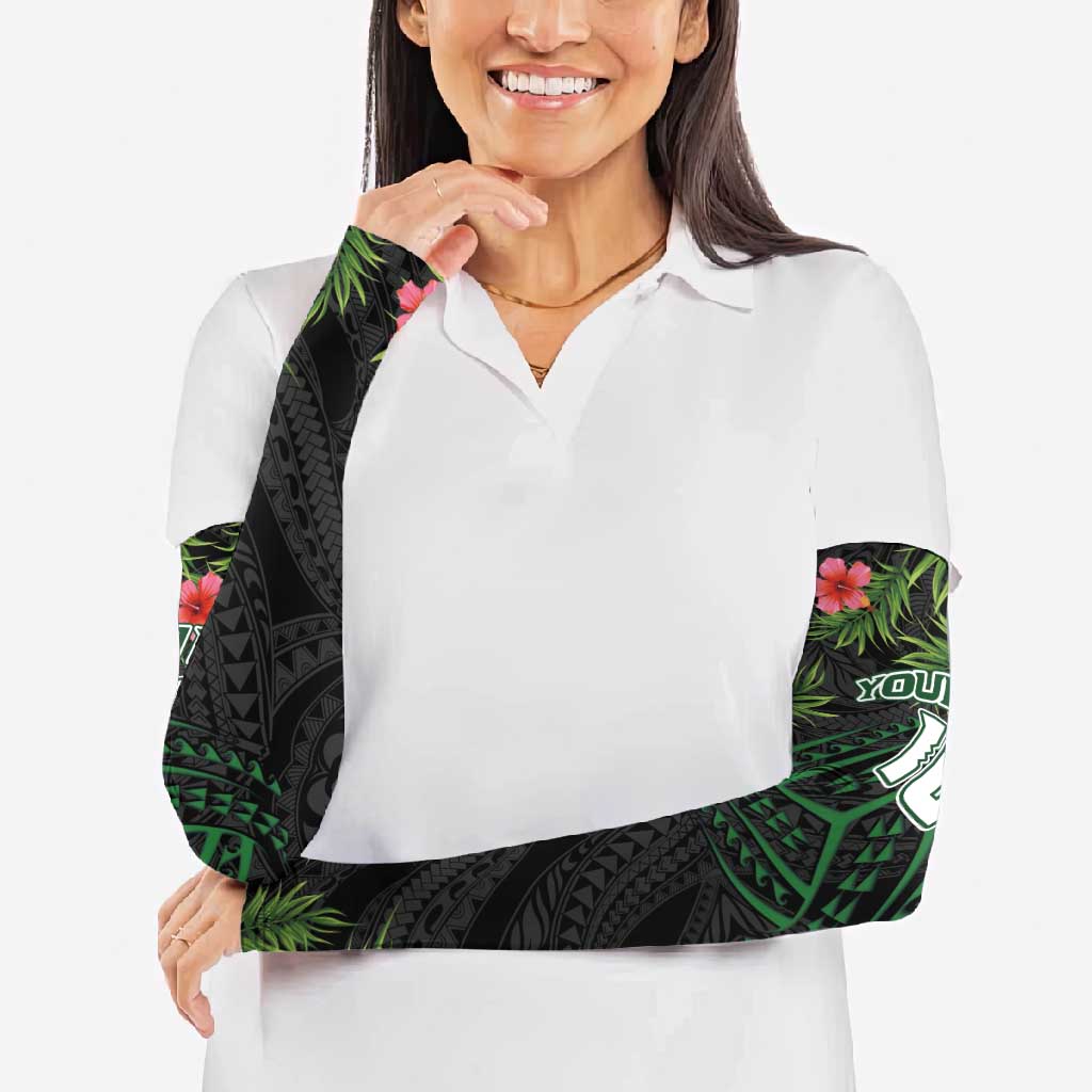 Custom Hawaii Volleyball Arm Sleeves Kakau Abstract and Tropical Plants Black Color - Polynesian Pride