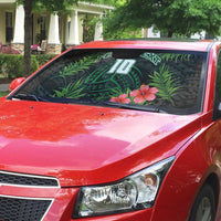 Custom Hawaii Volleyball Auto Sun Shade Kakau Abstract and Tropical Plants Black Color - Polynesian Pride