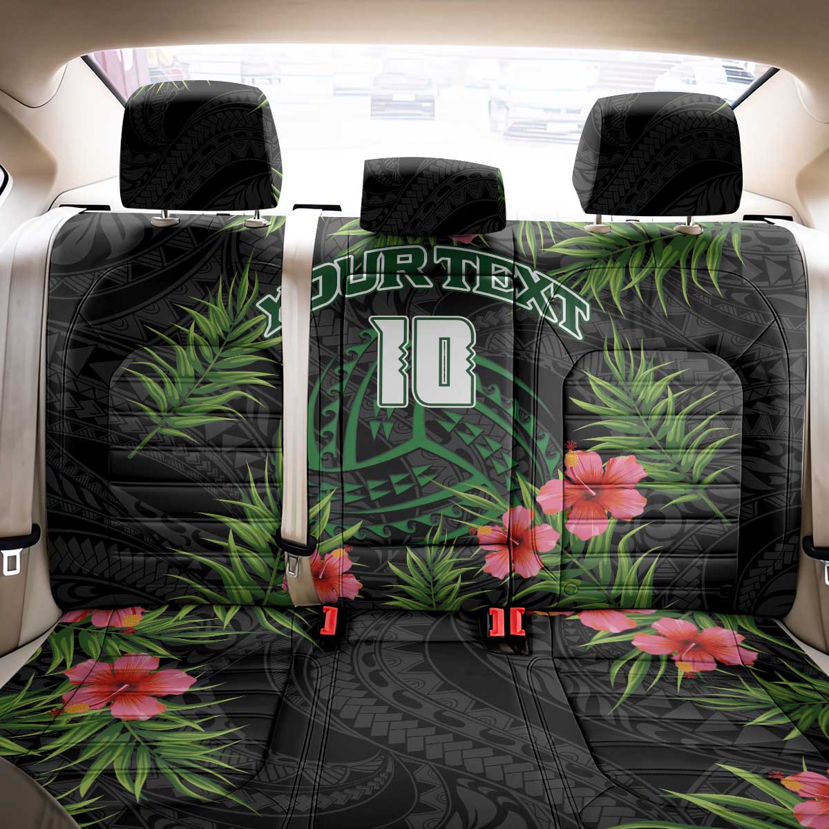 Custom Hawaii Volleyball Back Car Seat Cover Kakau Abstract and Tropical Plants Black Color - Polynesian Pride