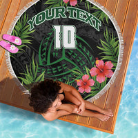 Custom Hawaii Volleyball Beach Blanket Kakau Abstract and Tropical Plants Black Color - Polynesian Pride