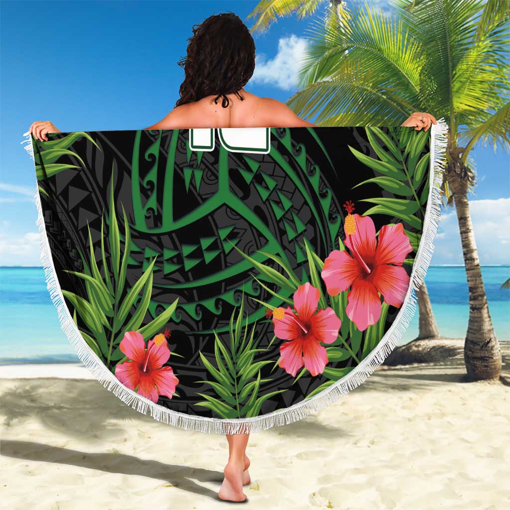 Custom Hawaii Volleyball Beach Blanket Kakau Abstract and Tropical Plants Black Color - Polynesian Pride