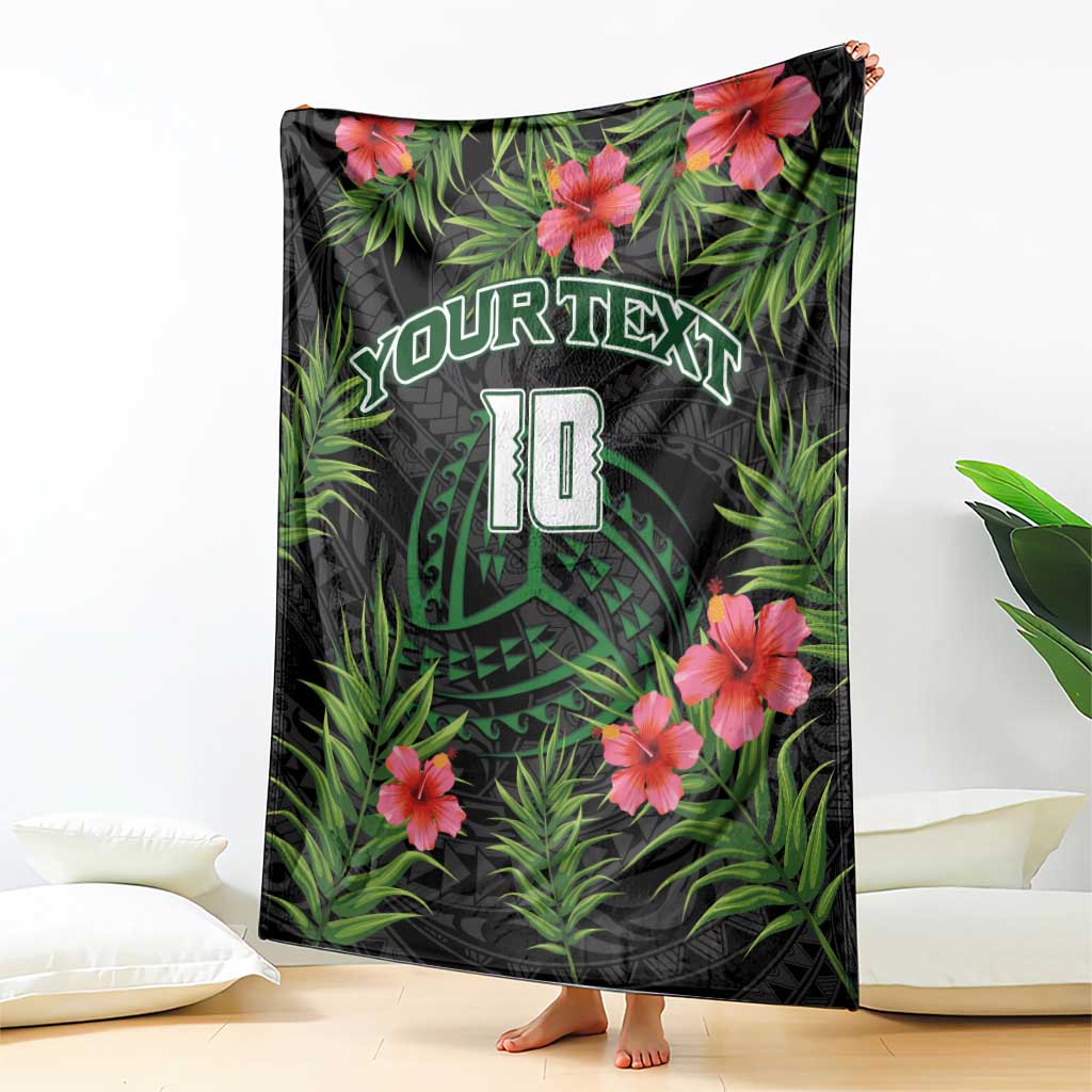 Custom Hawaii Volleyball Blanket Kakau Abstract and Tropical Plants Black Color - Polynesian Pride