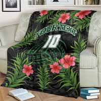 Custom Hawaii Volleyball Blanket Kakau Abstract and Tropical Plants Black Color - Polynesian Pride