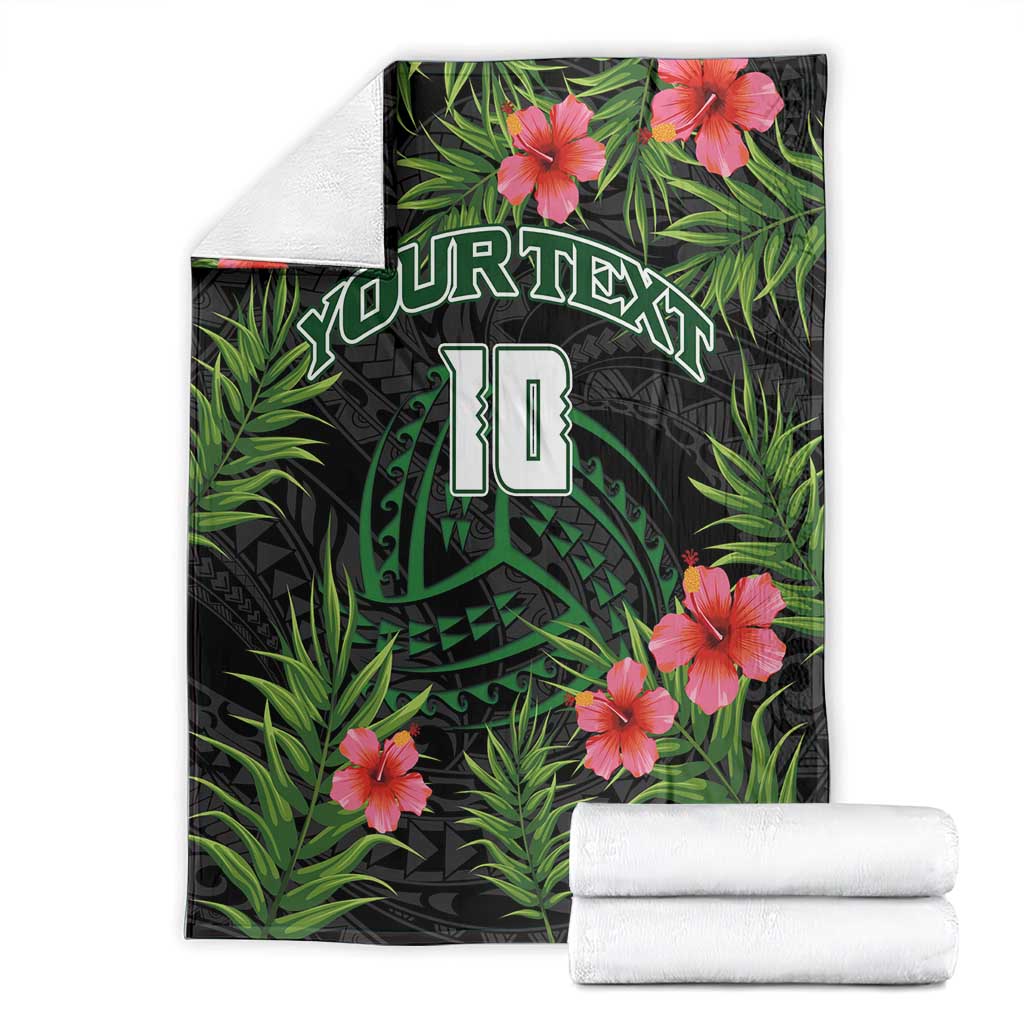 Custom Hawaii Volleyball Blanket Kakau Abstract and Tropical Plants Black Color - Polynesian Pride