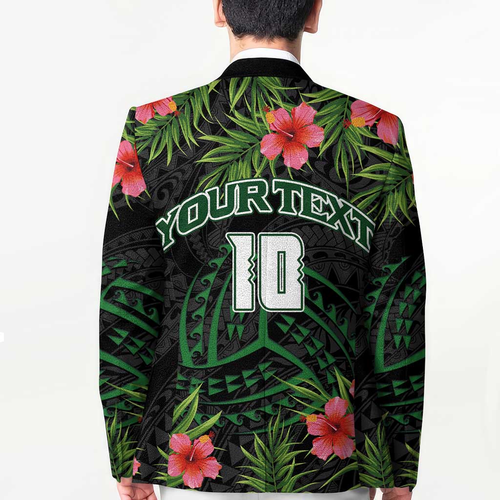 Custom Hawaii Volleyball Blazer Kakau Abstract and Tropical Plants Black Color - Polynesian Pride