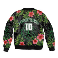 Custom Hawaii Volleyball Bomber Jacket Kakau Abstract and Tropical Plants Black Color - Polynesian Pride