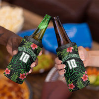 Custom Hawaii Volleyball 4 in 1 Can Cooler Tumbler Kakau Abstract and Tropical Plants Black Color - Polynesian Pride