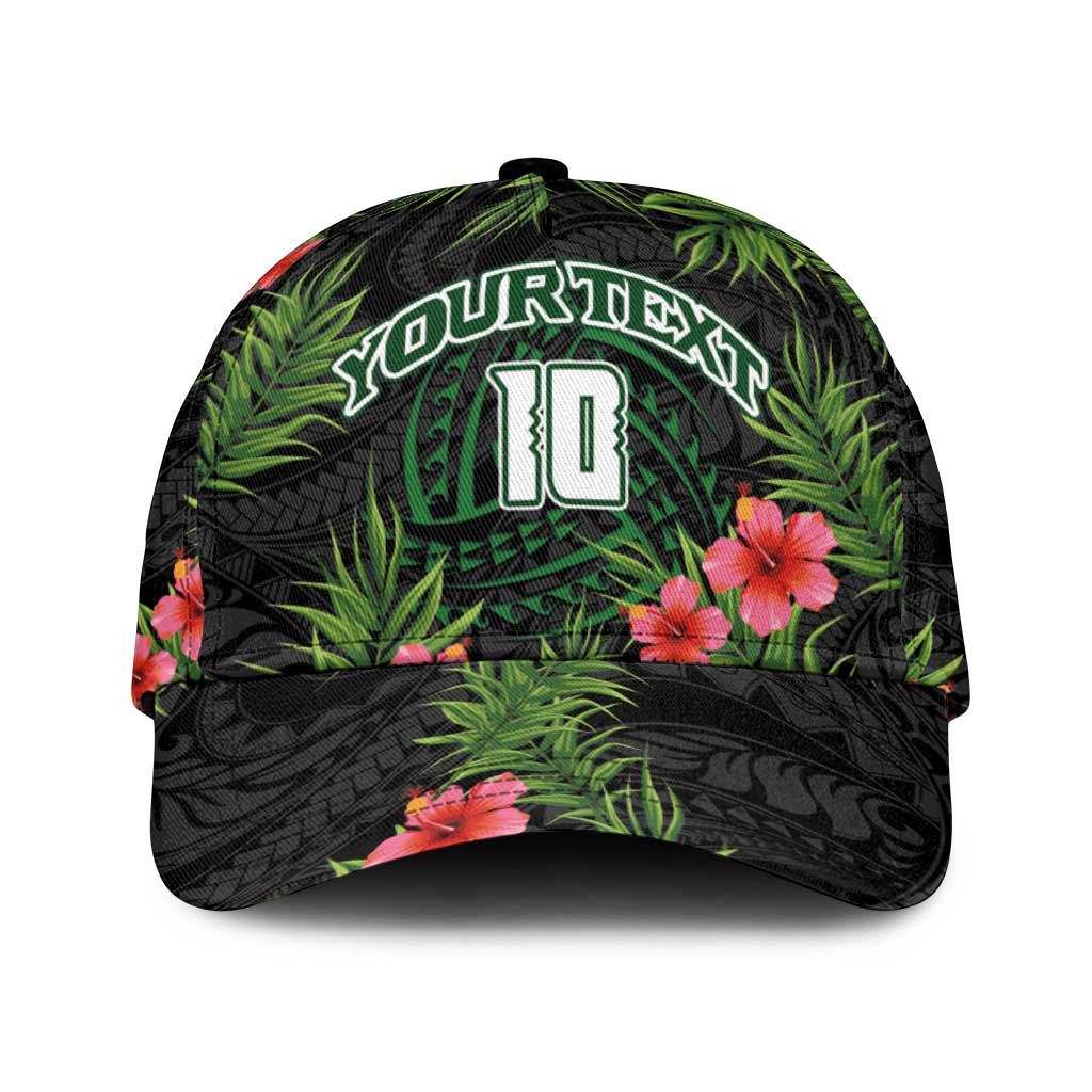 Custom Hawaii Volleyball Classic Cap Kakau Abstract and Tropical Plants Black Color - Polynesian Pride