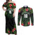 Custom Hawaii Volleyball Couples Matching Off Shoulder Maxi Dress and Long Sleeve Button Shirt Kakau Abstract and Tropical Plants Black Color - Polynesian Pride