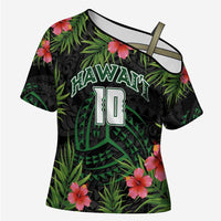 Custom Hawaii Volleyball Cross Shoulder Shirt Kakau Abstract and Tropical Plants Black Color - Polynesian Pride