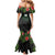 Custom Hawaii Volleyball Family Matching Mermaid Dress and Hawaiian Shirt Kakau Abstract and Tropical Plants Black Color - Polynesian Pride