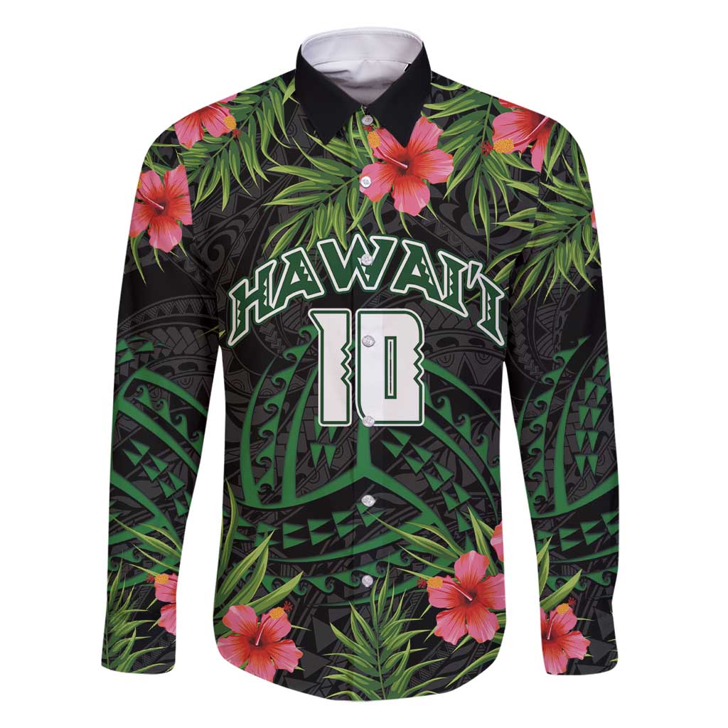 Custom Hawaii Volleyball Family Matching Off Shoulder Short Dress and Hawaiian Shirt Kakau Abstract and Tropical Plants Black Color - Polynesian Pride