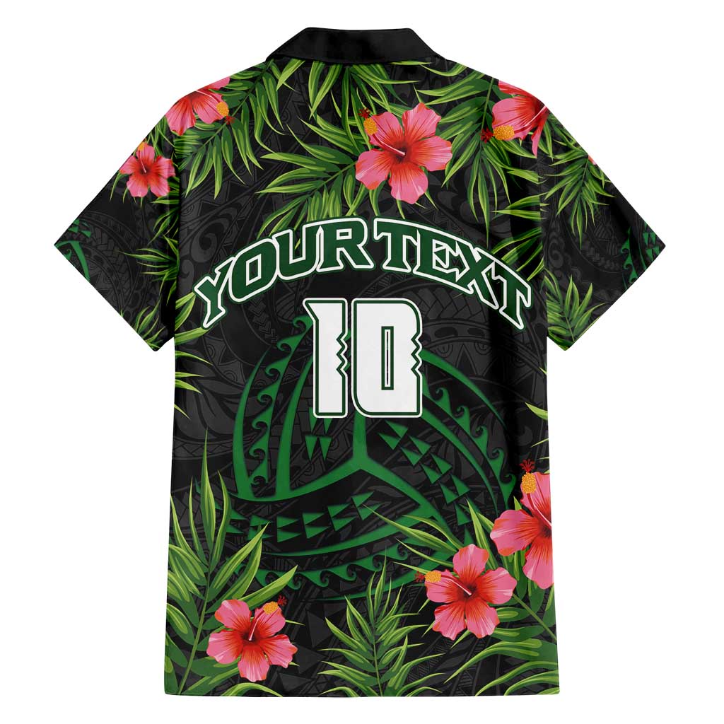 Custom Hawaii Volleyball Family Matching Summer Maxi Dress and Hawaiian Shirt Kakau Abstract and Tropical Plants Black Color - Polynesian Pride