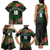 Custom Hawaii Volleyball Family Matching Tank Maxi Dress and Hawaiian Shirt Kakau Abstract and Tropical Plants Black Color - Polynesian Pride