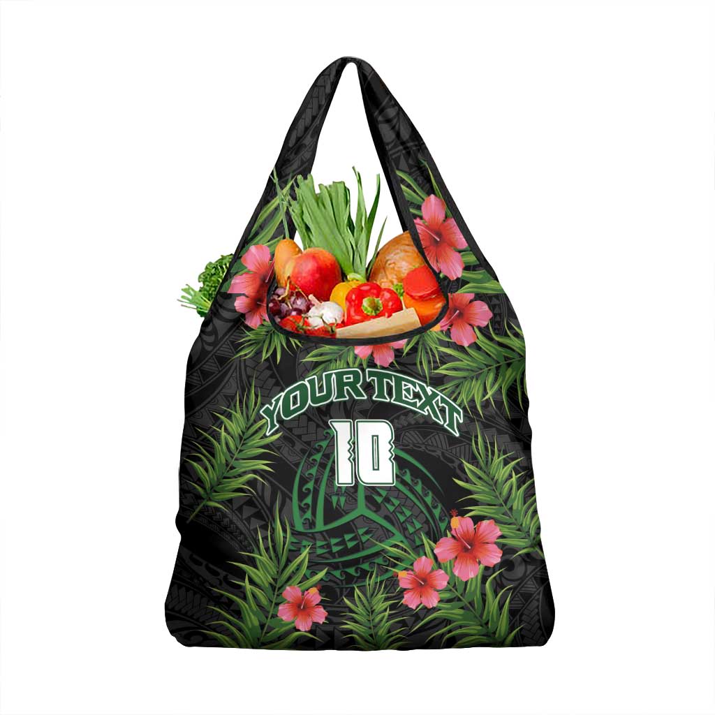 Custom Hawaii Volleyball Grocery Bag Kakau Abstract and Tropical Plants Black Color - Polynesian Pride
