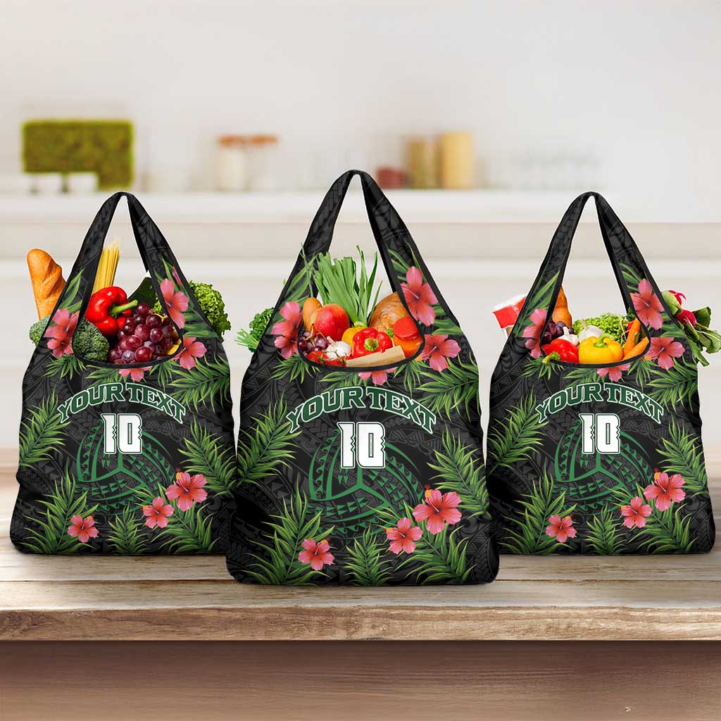 Custom Hawaii Volleyball Grocery Bag Kakau Abstract and Tropical Plants Black Color - Polynesian Pride
