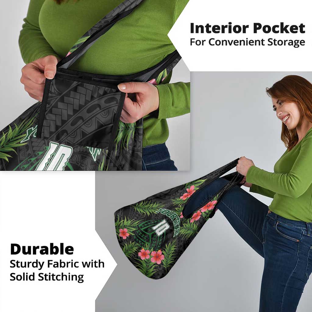 Custom Hawaii Volleyball Grocery Bag Kakau Abstract and Tropical Plants Black Color - Polynesian Pride