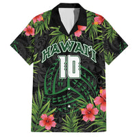 Custom Hawaii Volleyball Hawaiian Shirt Kakau Abstract and Tropical Plants Black Color - Polynesian Pride