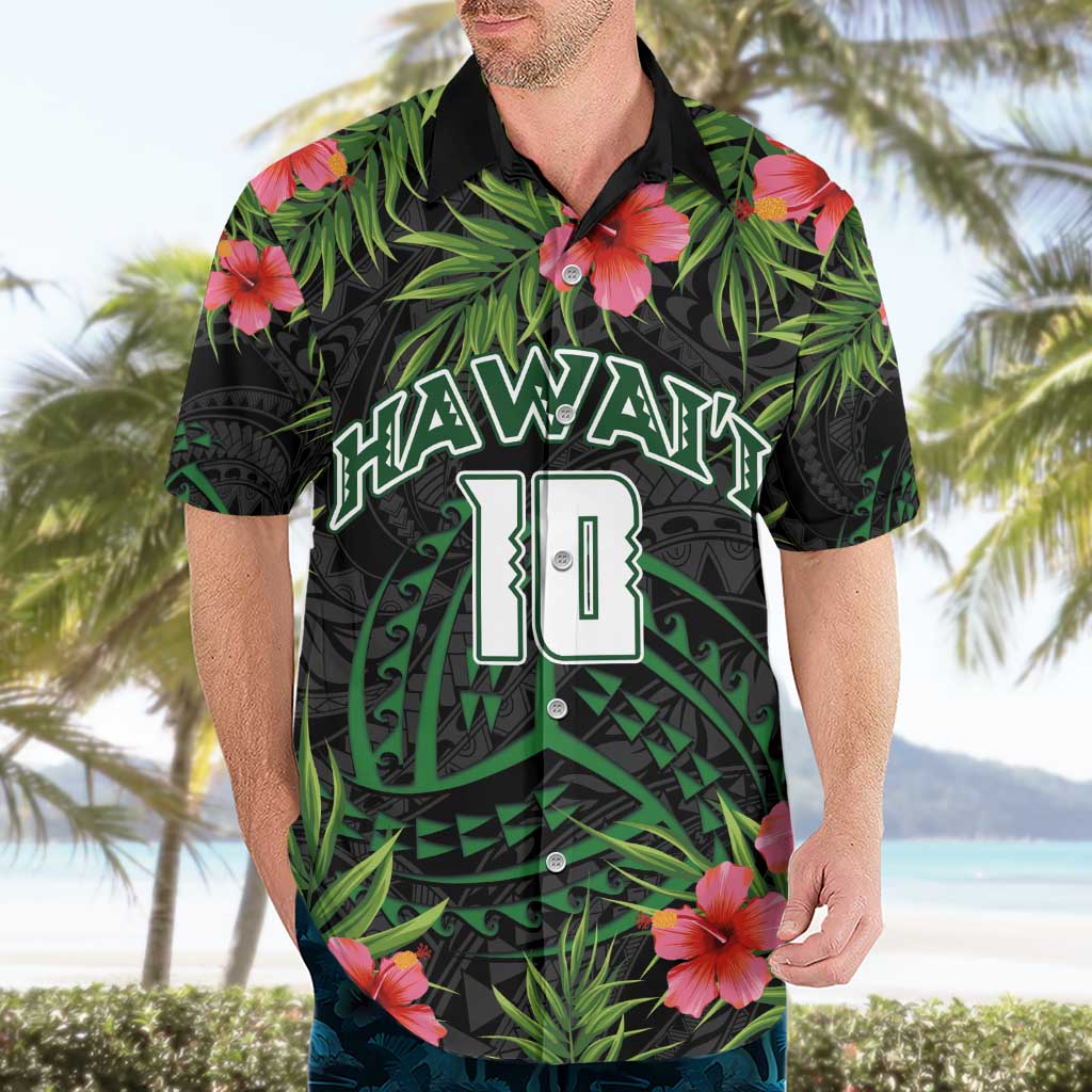 Custom Hawaii Volleyball Hawaiian Shirt Kakau Abstract and Tropical Plants Black Color - Polynesian Pride