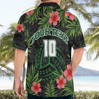 Custom Hawaii Volleyball Hawaiian Shirt Kakau Abstract and Tropical Plants Black Color - Polynesian Pride