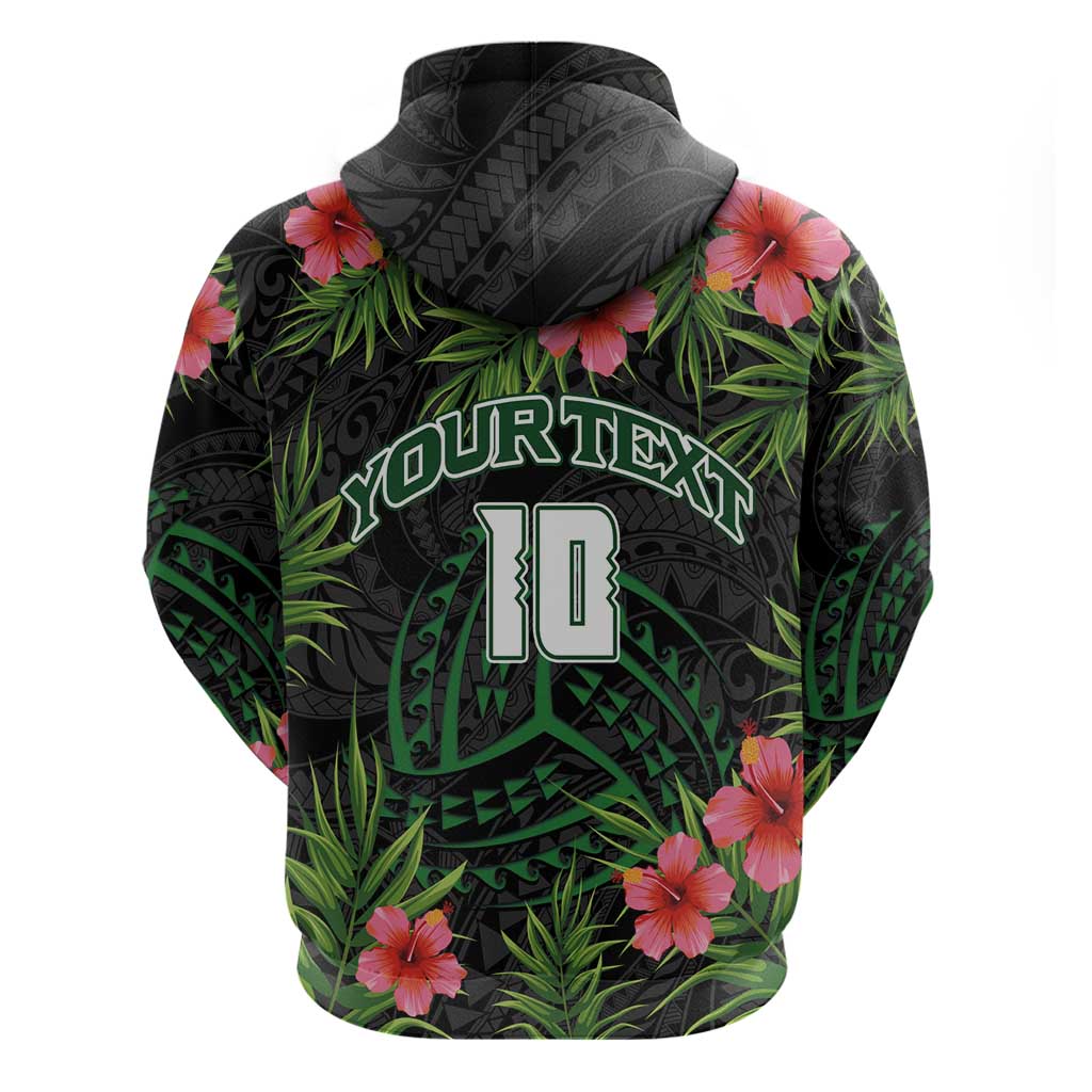 Custom Hawaii Volleyball Hoodie Kakau Abstract and Tropical Plants Black Color - Polynesian Pride