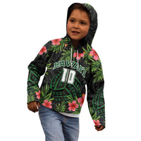 Custom Hawaii Volleyball Kid Hoodie Kakau Abstract and Tropical Plants Black Color - Polynesian Pride