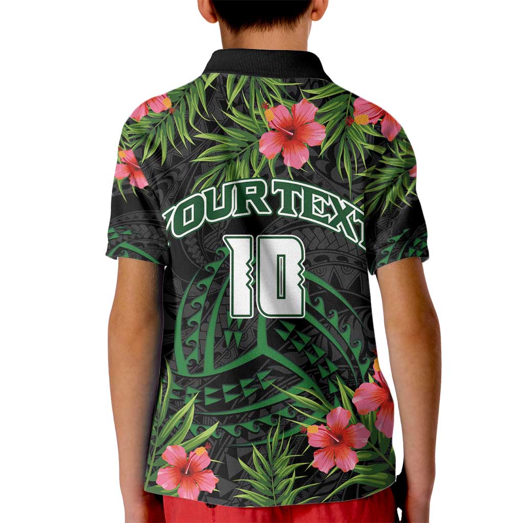 Custom Hawaii Volleyball Kid Polo Shirt Kakau Abstract and Tropical Plants Black Color - Polynesian Pride