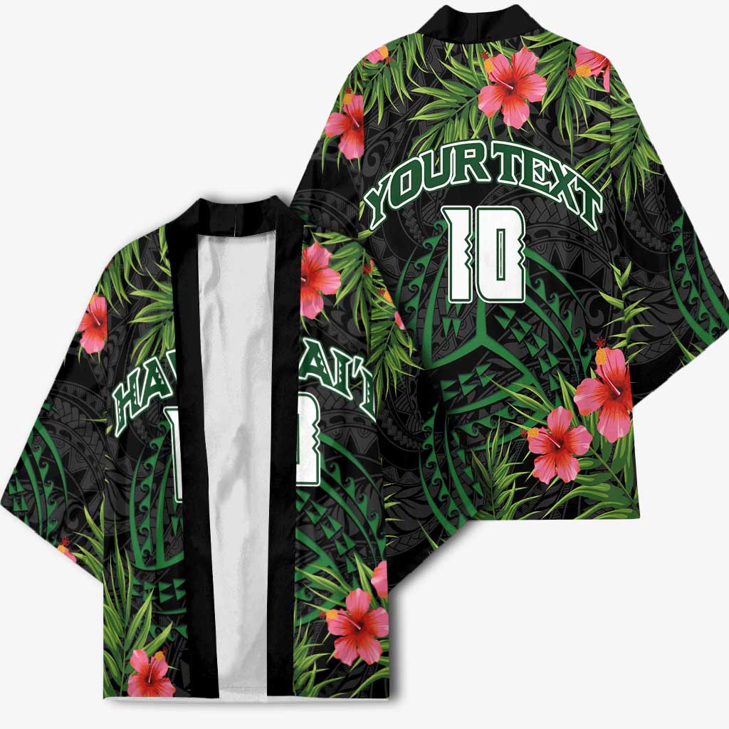 Custom Hawaii Volleyball Kimono Kakau Abstract and Tropical Plants Black Color - Polynesian Pride