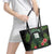 Custom Hawaii Volleyball Leather Tote Bag Kakau Abstract and Tropical Plants Black Color - Polynesian Pride