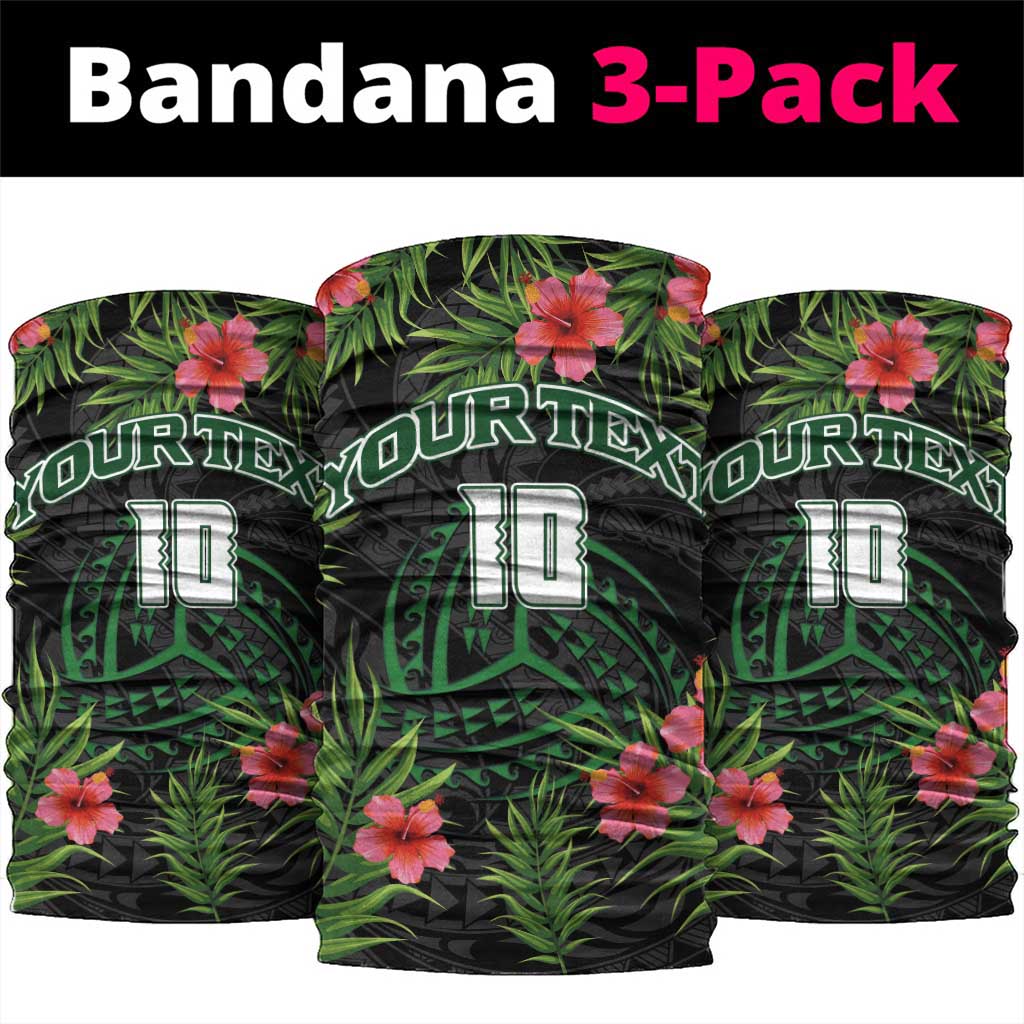 Custom Hawaii Volleyball Neck Gaiter Kakau Abstract and Tropical Plants Black Color - Polynesian Pride