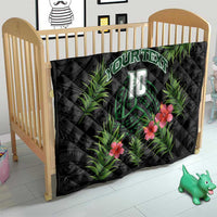 Custom Hawaii Volleyball Quilt Kakau Abstract and Tropical Plants Black Color - Polynesian Pride