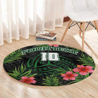 Custom Hawaii Volleyball Round Carpet Kakau Abstract and Tropical Plants Black Color - Polynesian Pride
