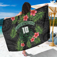 Custom Hawaii Volleyball Sarong Kakau Abstract and Tropical Plants Black Color - Polynesian Pride