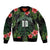 Custom Hawaii Volleyball Sleeve Zip Bomber Jacket Kakau Abstract and Tropical Plants Black Color - Polynesian Pride