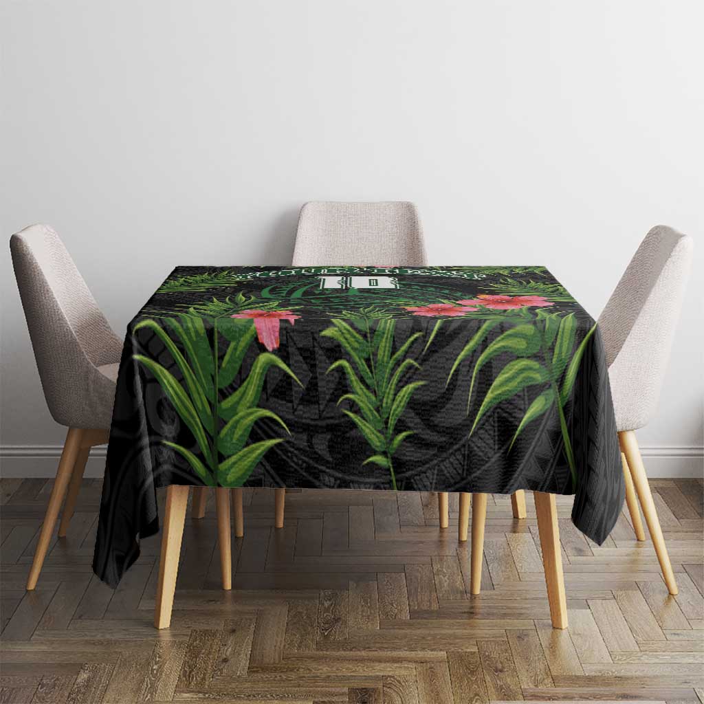 Custom Hawaii Volleyball Tablecloth Kakau Abstract and Tropical Plants Black Color - Polynesian Pride